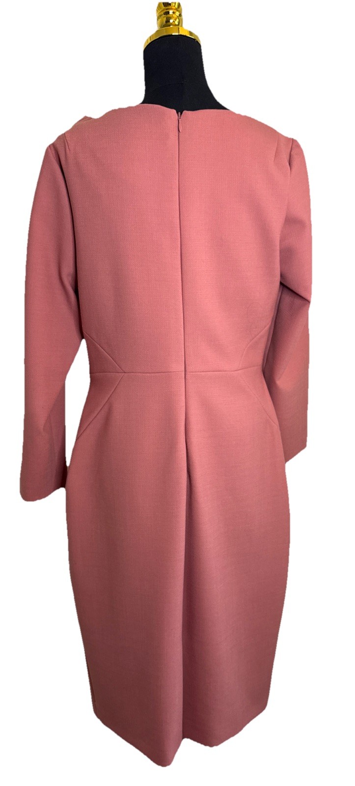 The Fold Melrose Dress Pink Wool Sheath UK 14 US 10 Asymmetric Neck Work Office
