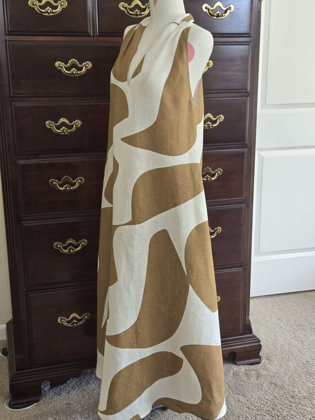 Banana Republic Monogram V Neck A Line Linen Midi Dress Summer XS NWOT Chic