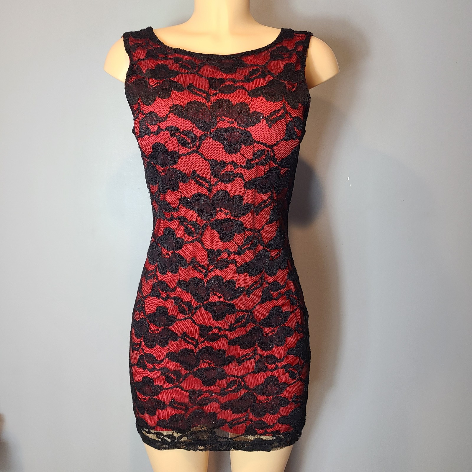XXI Y2k Womens Lace Mini Dress Size Small Black Red Floral Fairy Whimsigoth