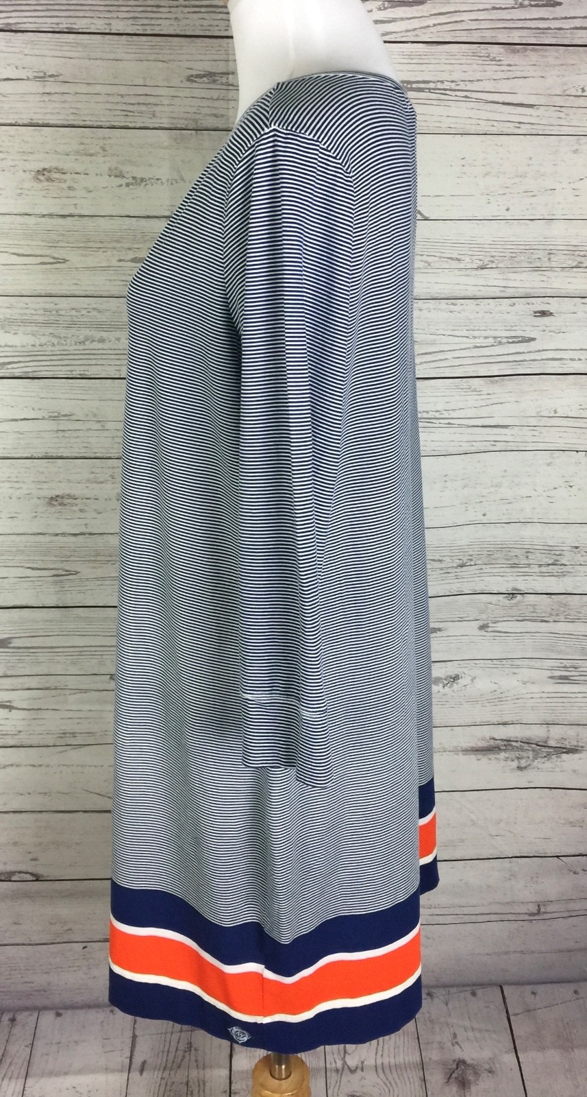 Stewart Simmons Womens Blue White Striped 3/4 Sleeve Stretch Shift Dress Size XL