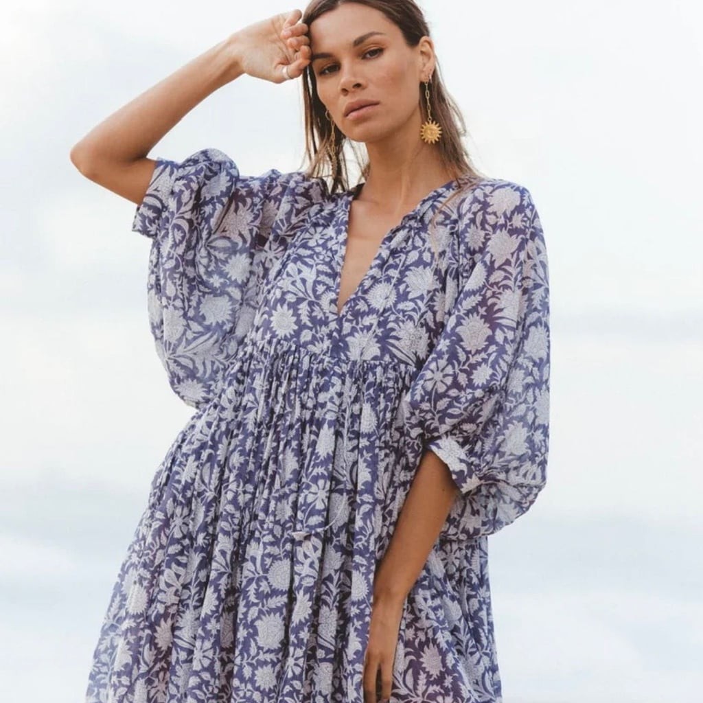 Daughters of India Kyra Mini Dress in Blue Iris Boho Organic Hand-Dyed Coastal