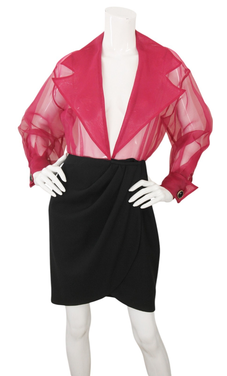 A.J Bari Vintage 80’s Dress Pink Organza Draped Wrap Skirt Size 4 Petite