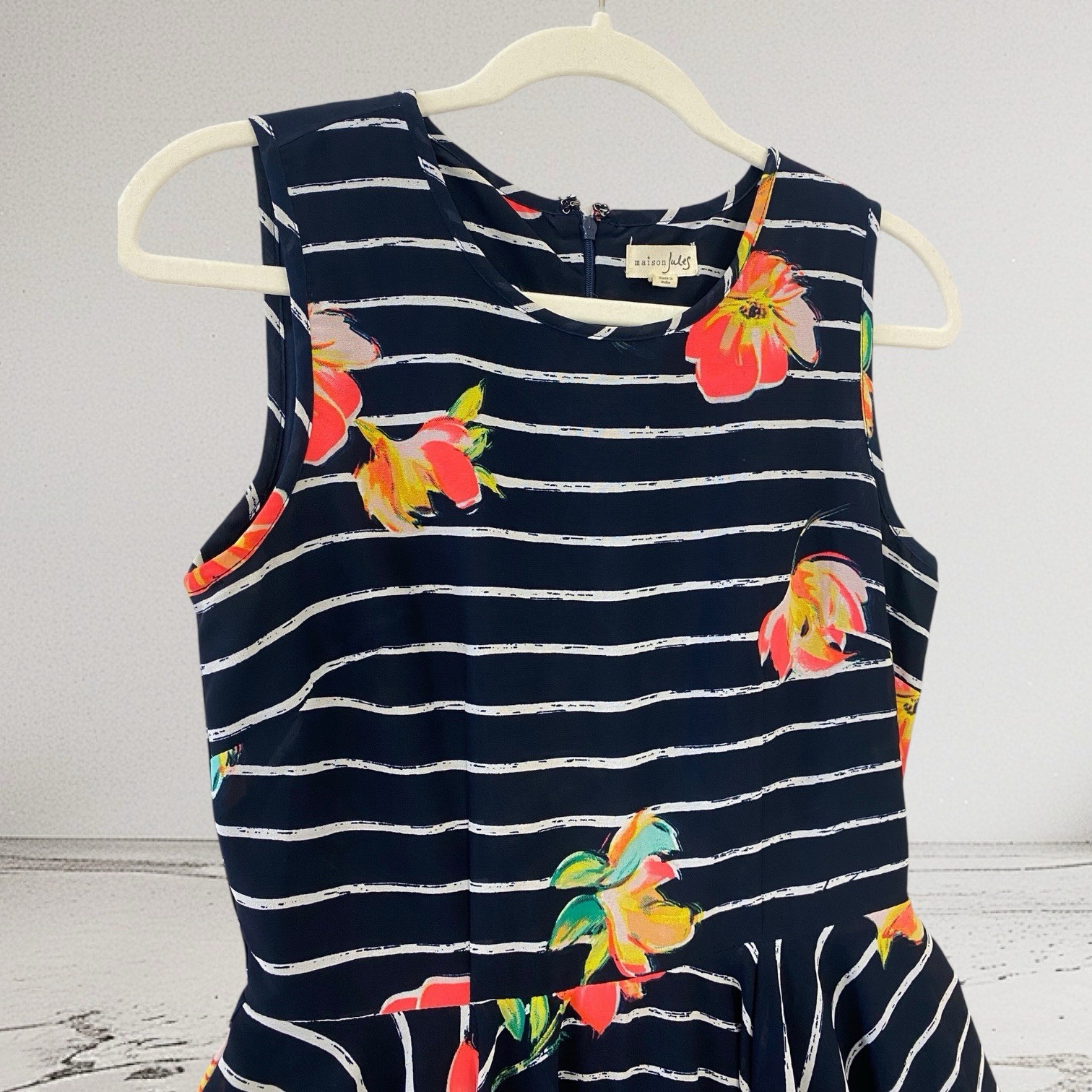 Maison Jules Floral Stripe Fit & Flare Mini Dress Women’s Juniors Size Small