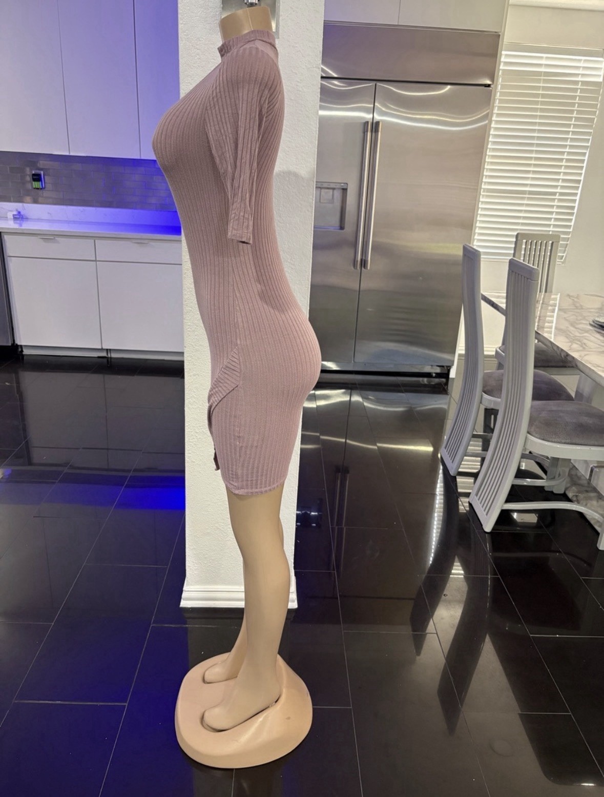Heart & Hips Pink Ribbed V-Neck Bodycon Knee Length Dress Women S Stretch