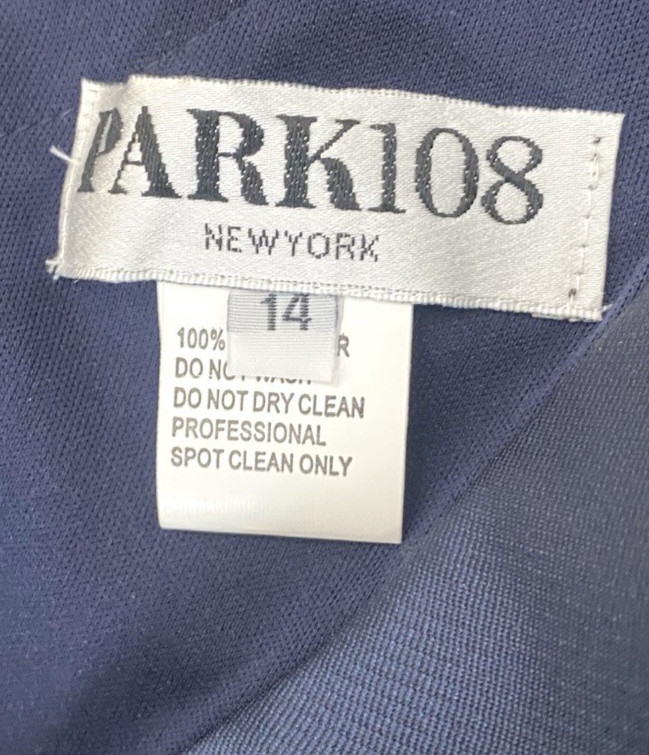 NWT Park 108 Womens Navy Blue Gold & White Pleated Deep V-Neck Elegant Gown – 14