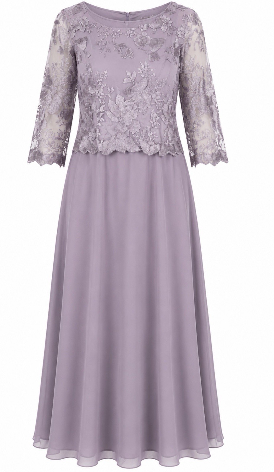 Alex Evenings Evening Dress Gown Large Smokey Orchid Lace Bodice 3/4 Sleeve READ