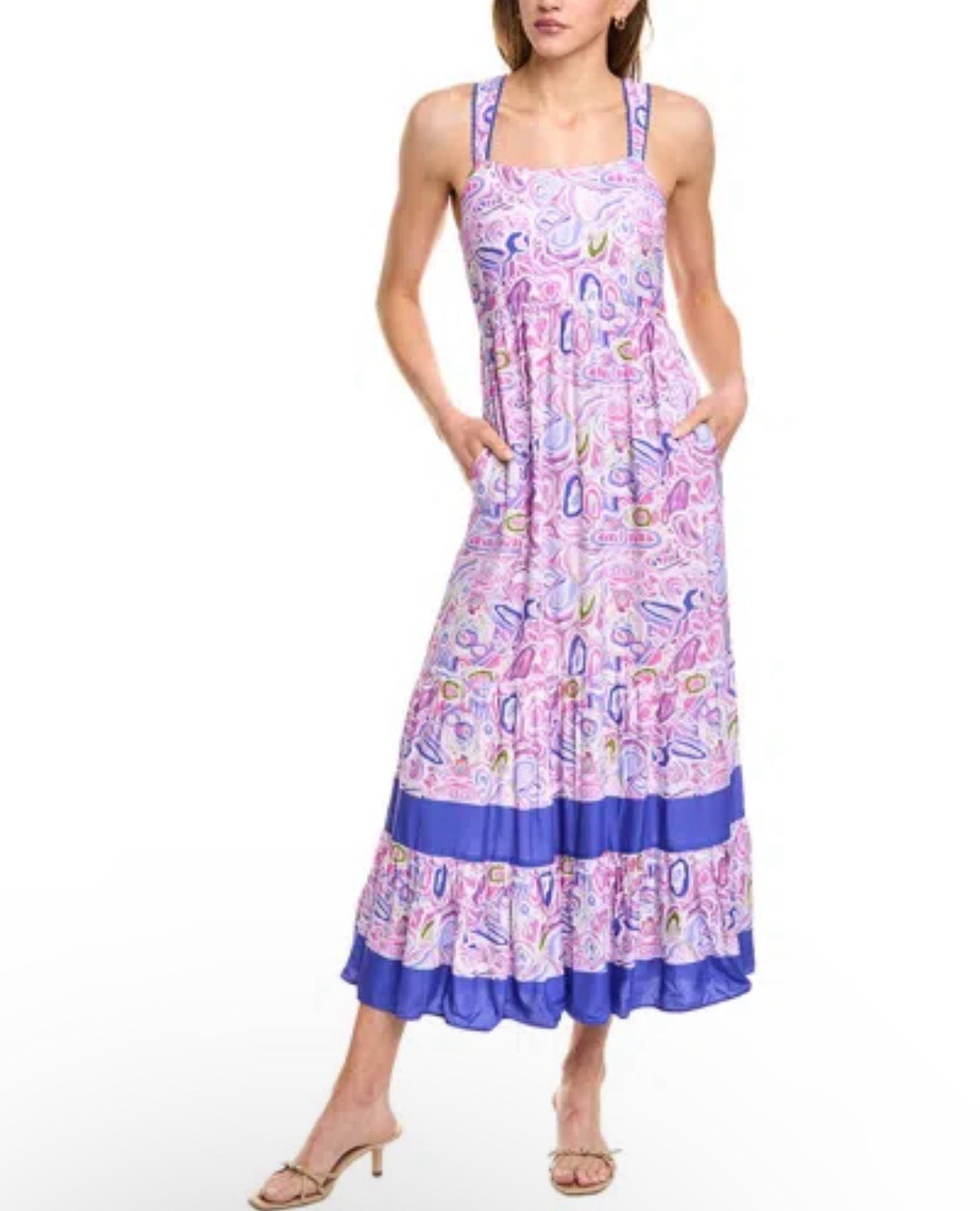 Celina Moon SIZE XL Purple Blue Maxi Dress Sleeveless Stretch Floral Boho NEW