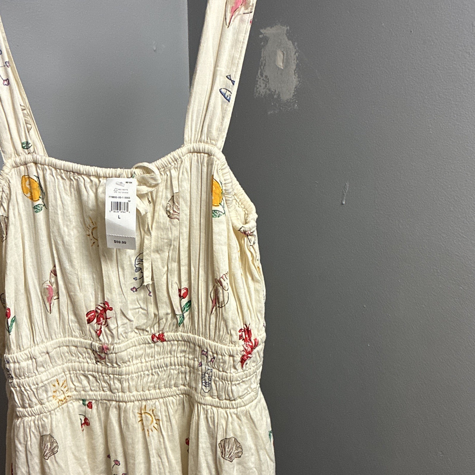 GAP Ivory Multicolor Square Neck Smocked Strappy Midi Dress Women’s L