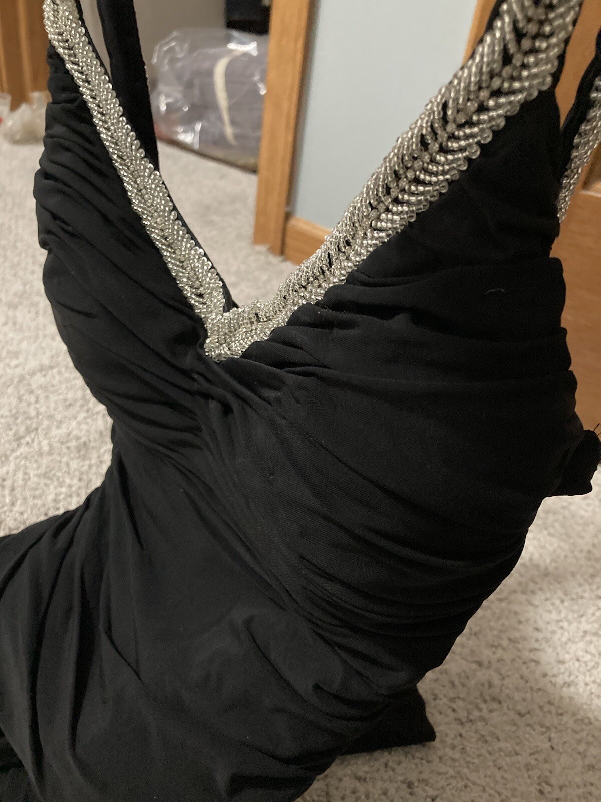 Niteline Black Beaded Strap Neckline Ruched Cocktail Dress Size 2 NWOT