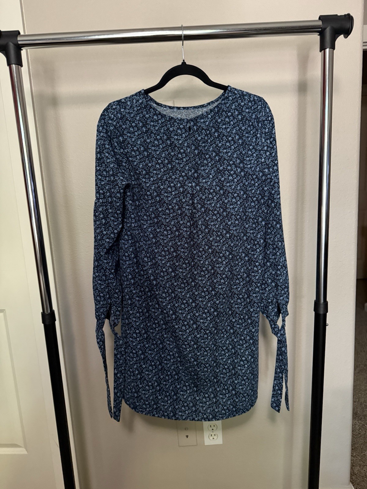Blue Long Sleeve Floral Modest Dress