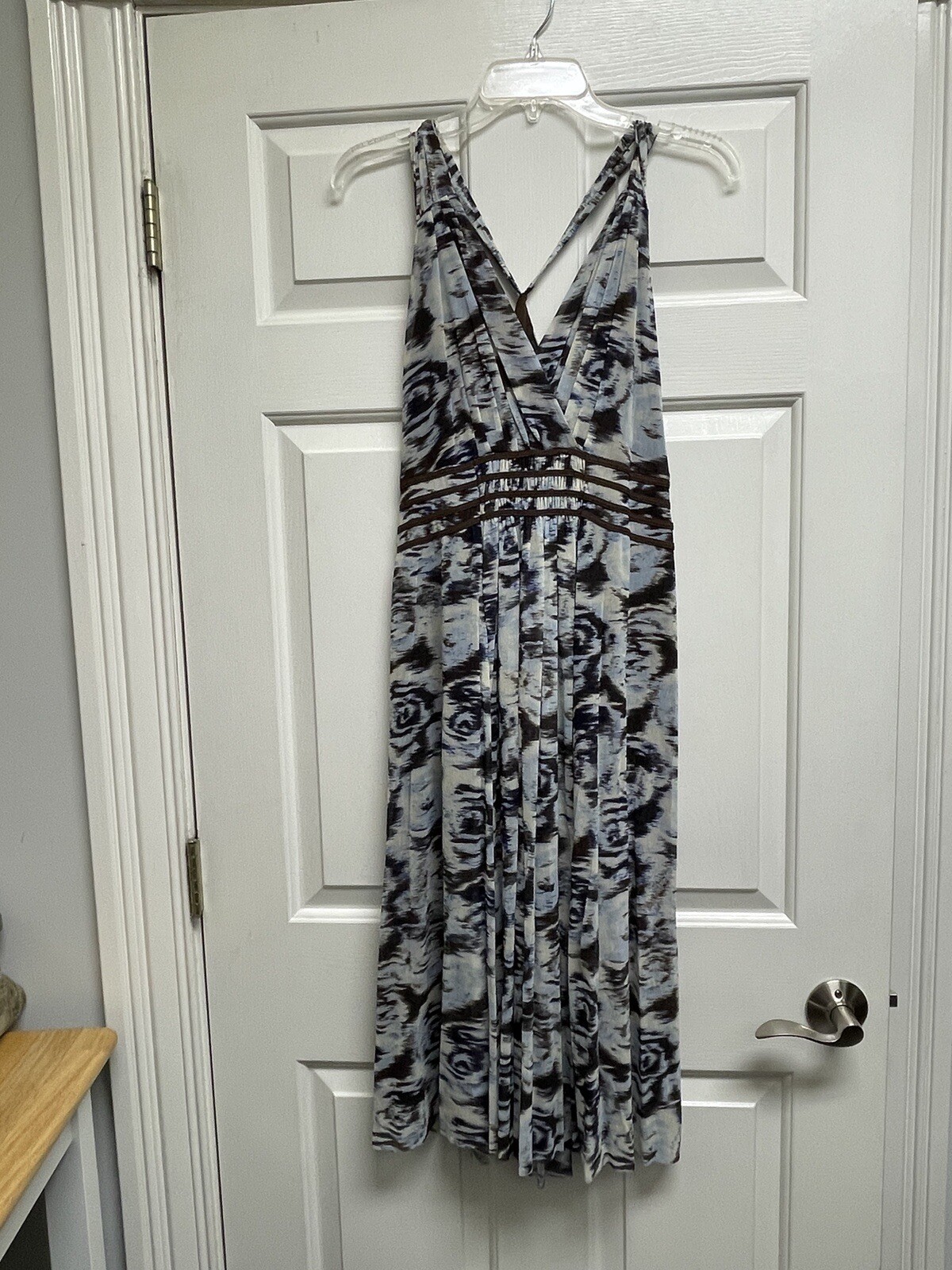 Halter Strappy Summer Dress Light Blue Brown Dark Blue Mottled Lined Pre-owned