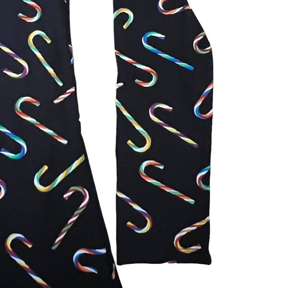 Joyland Colorful Candy Cane Xmas Print Dress Black Long Sleeve Dress Womens M