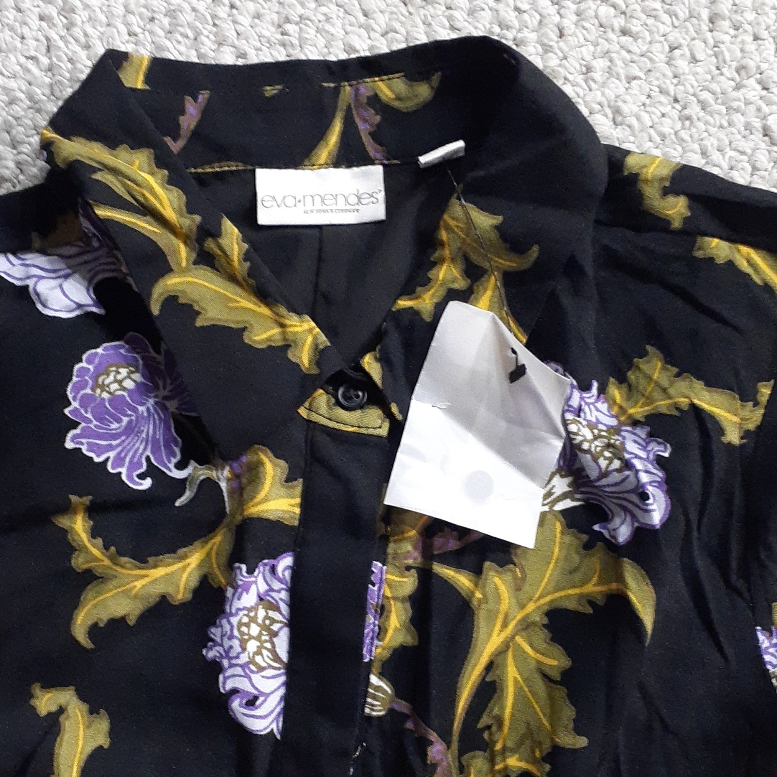 Eva Mendes Black Floral Button-Front Collared Maxi Shirtdress Size XS