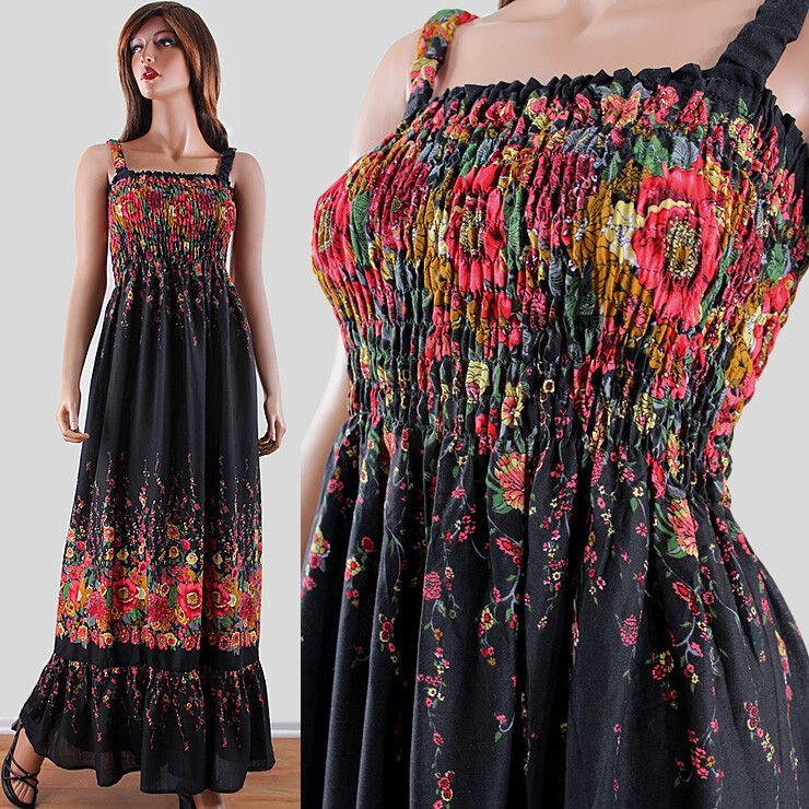 Handmade One Size Plus Summer Maxi Long Dress Exotic Feather Print S M L 1X 2X