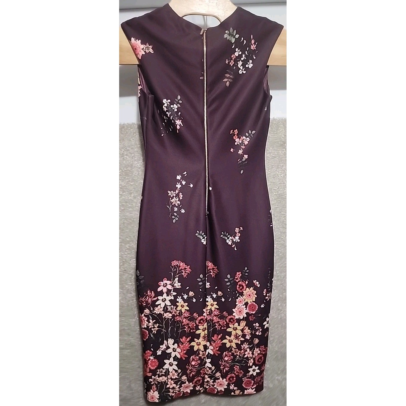 7th Avenue Design Studio Sheath Dress Women S Plum Floral V-Neck Sleeveless Zip