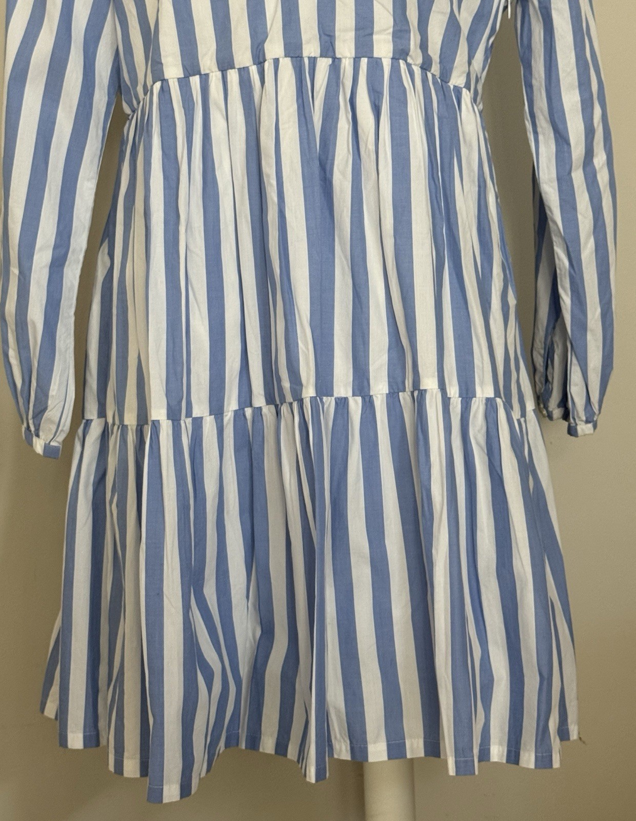 J. Crew SMALL Blue White Tiered Cotton Poplin Dress in Barrie Stripe