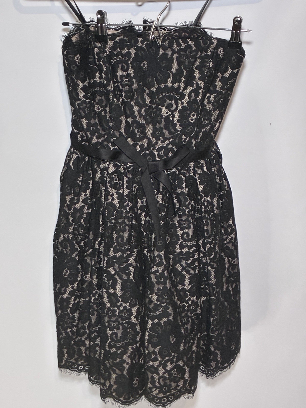 Genuine Denim Co Black/Beige Lace Sweetheart Lined Bow Fit & Flare Zip Dress 6