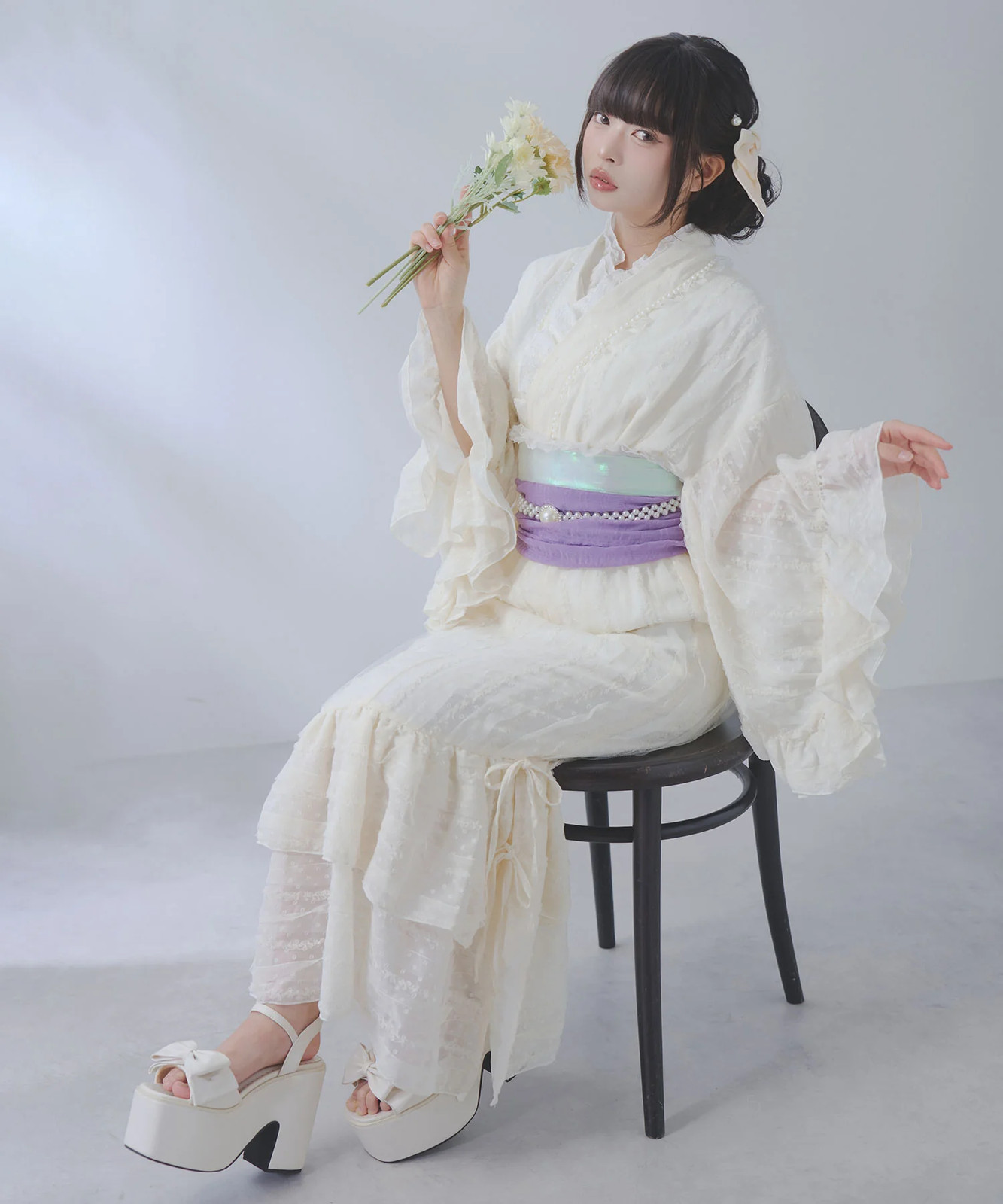 BULK Buy Dot Tulle Lace Ruffle Mermaid Yukata 3pc Set Large Sizes Jirai New