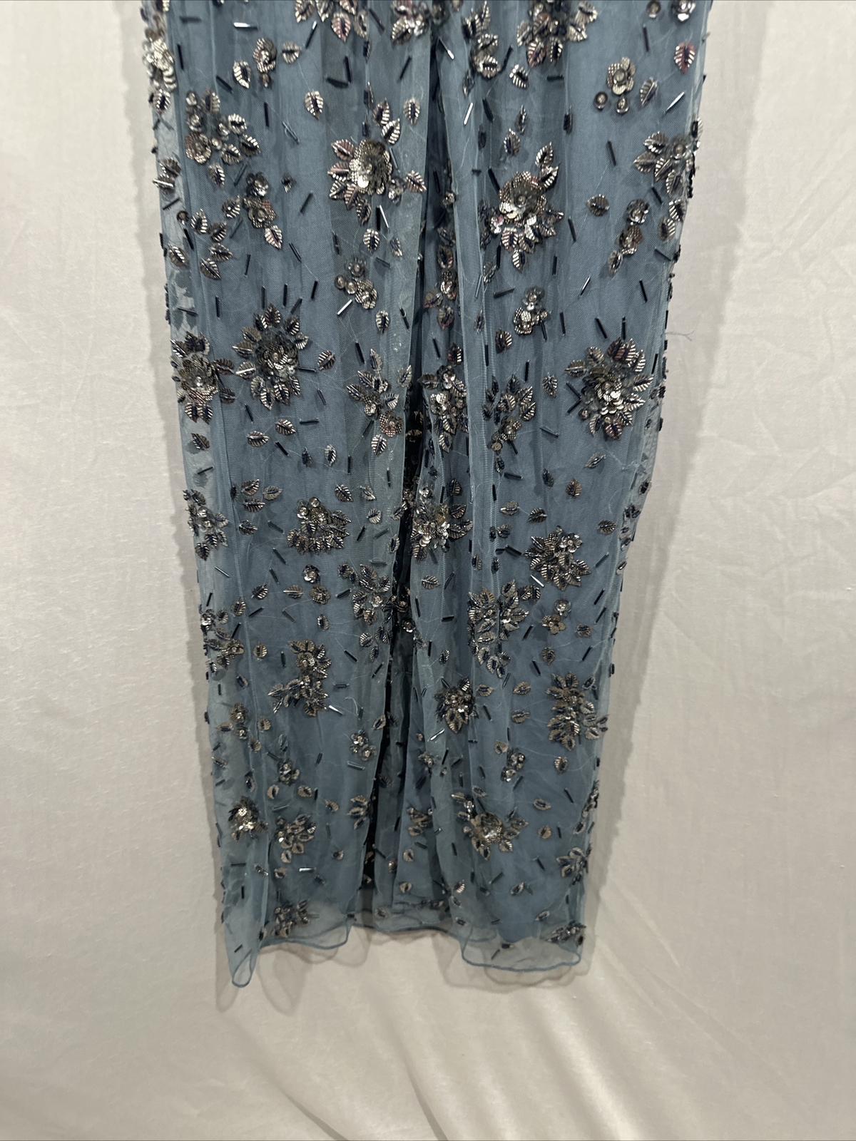 NWT Mac Duggal [ 4 ] 5477 Floral Embellished Scoop Neck Gown Slate Blue #S1248