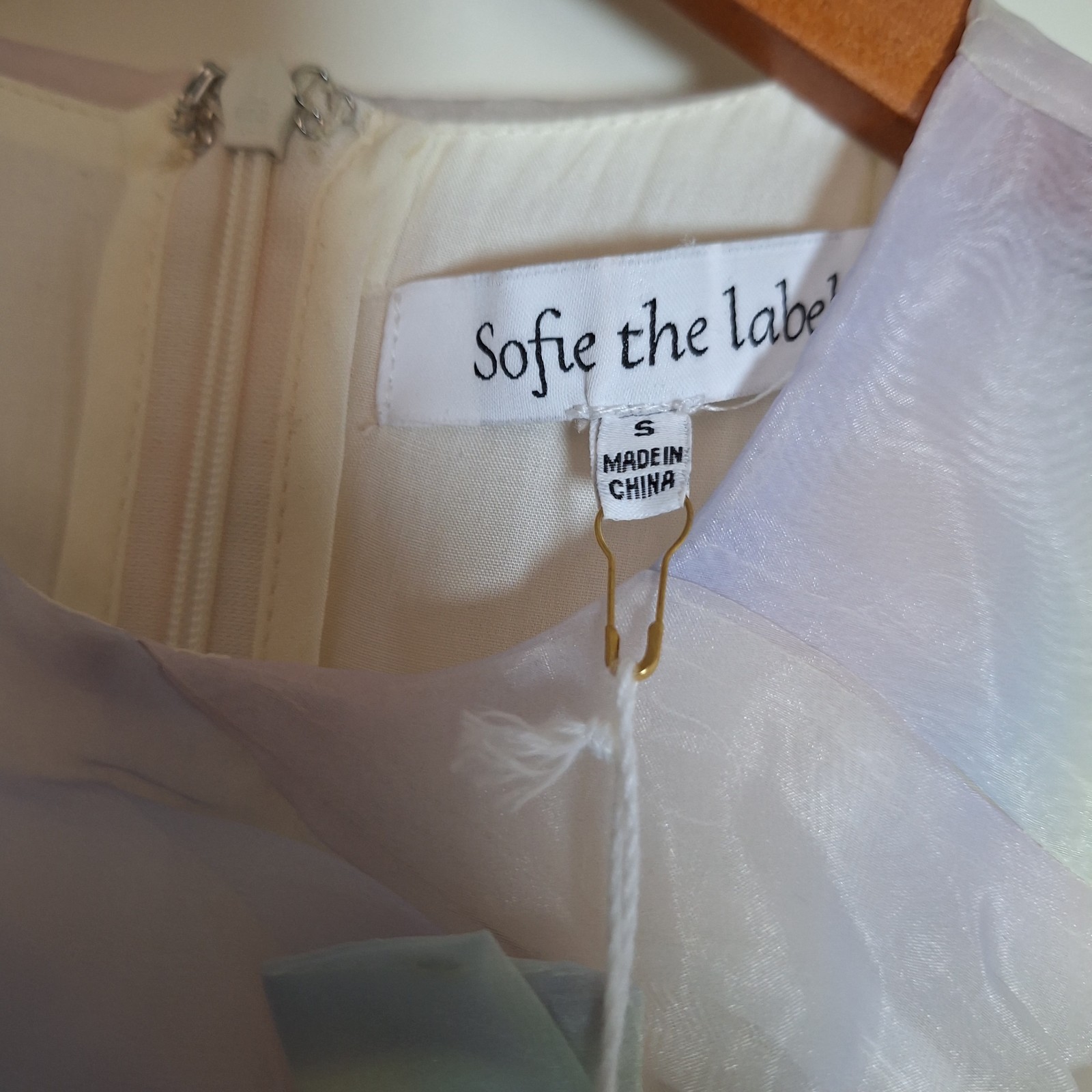 NWT Sofie the Label Pastel Rainbow Organza Mini Dress Puff Sleeve Ruffle Size S