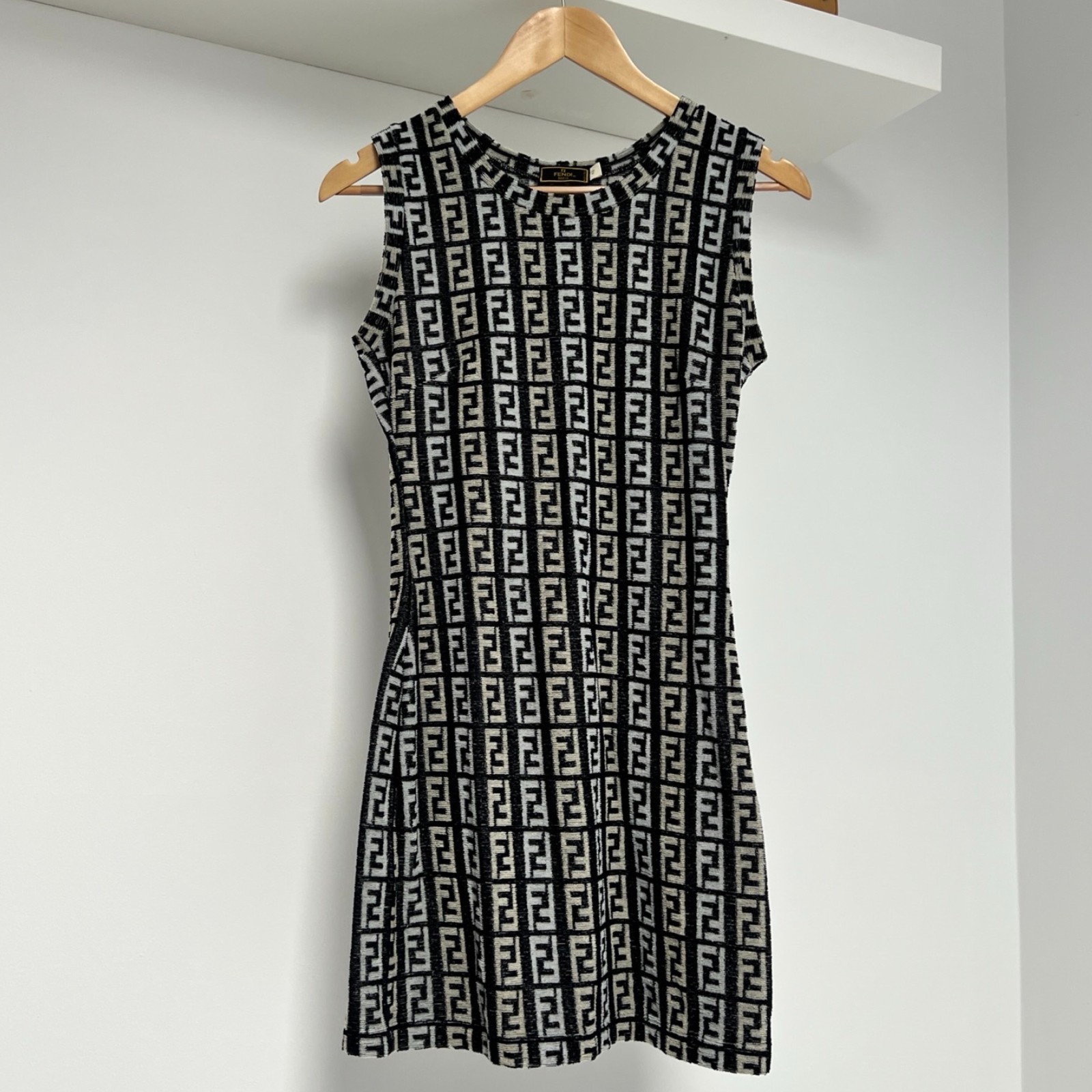 Fendi Zucca Dress Logo Monogram Towelling Vintage Zucchino FF Monogram Black