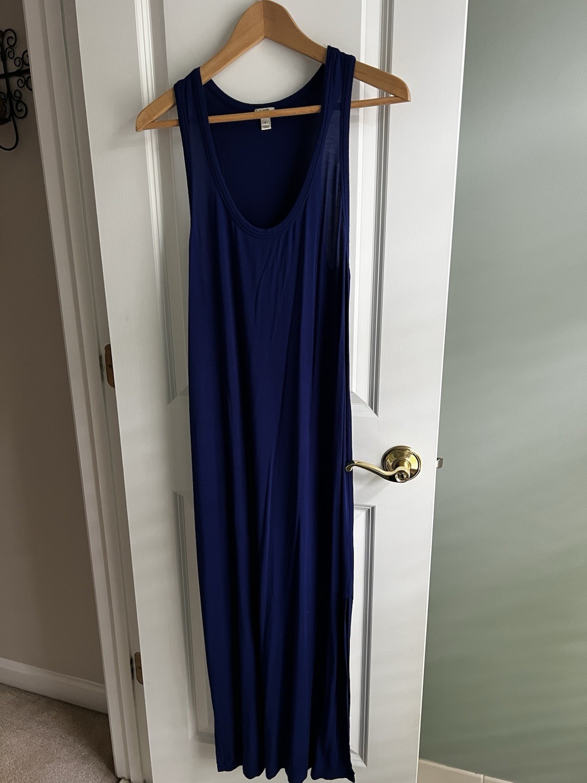 J Crew Maxi Tank Dress Cobalt Blue Side Slit Scoop Neck Stretch Jersey Small