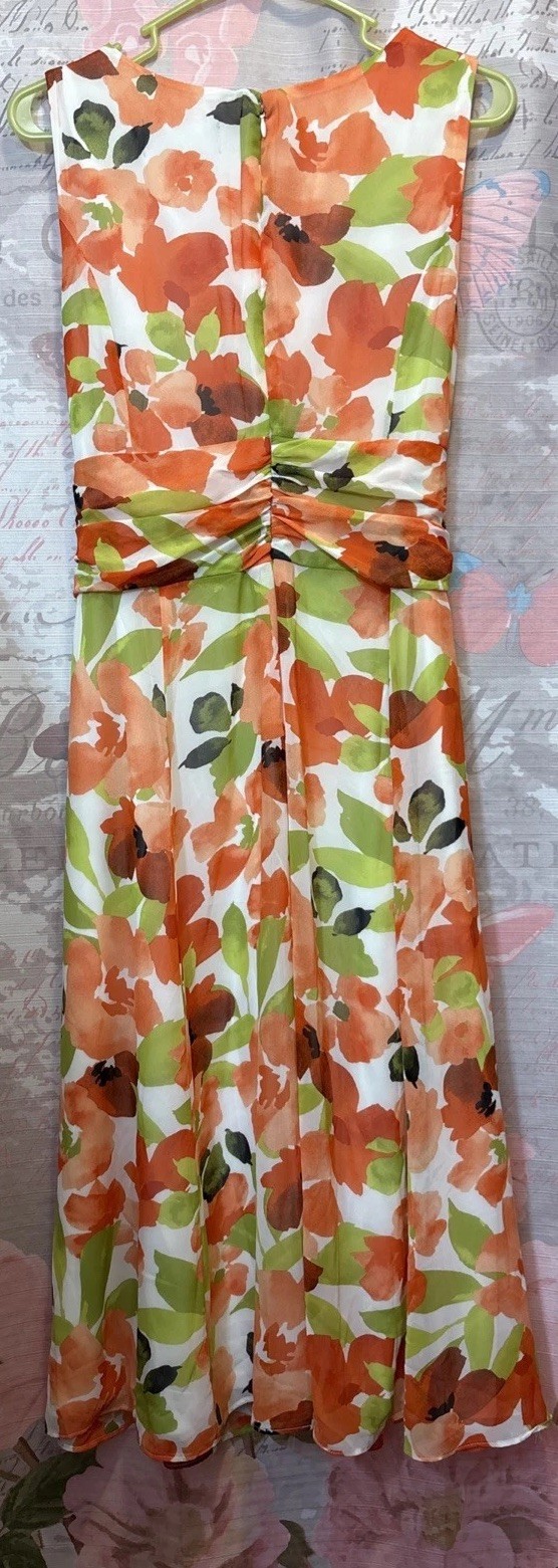 BLACK LABEL by Evan-Picone Women’s 12 Orange Floral Midi Sleeveless Dress Lined*