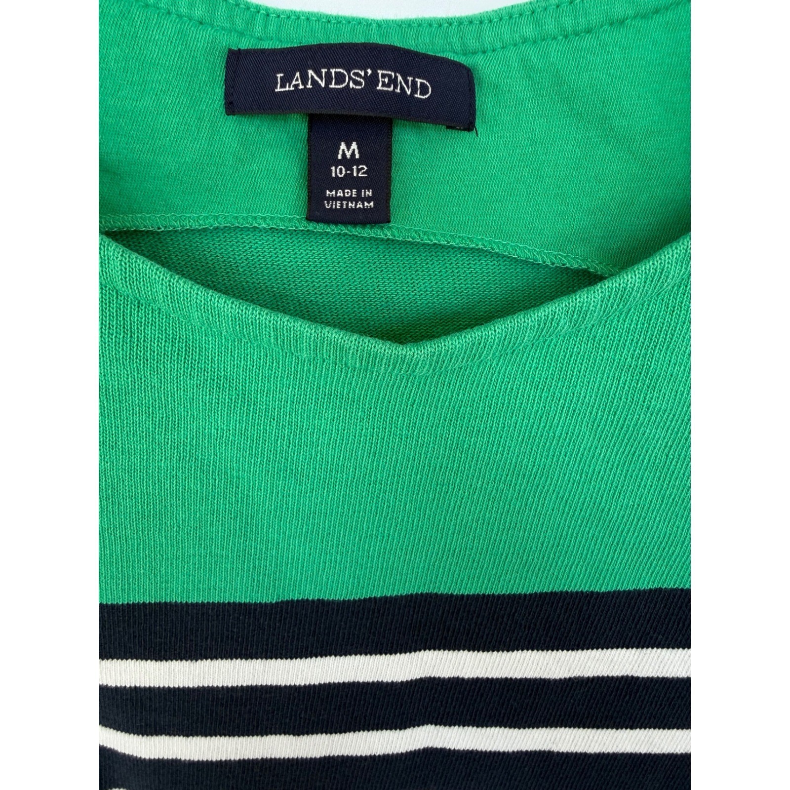 Lands End Womens Green Navy Stripe Cotton Sleeveless Shift Dress Preppy Nautical