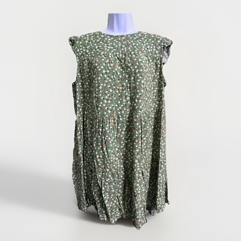 Liberty Love Women’s 2XL Green Floral Pattern Dress Orange Red White Flowers