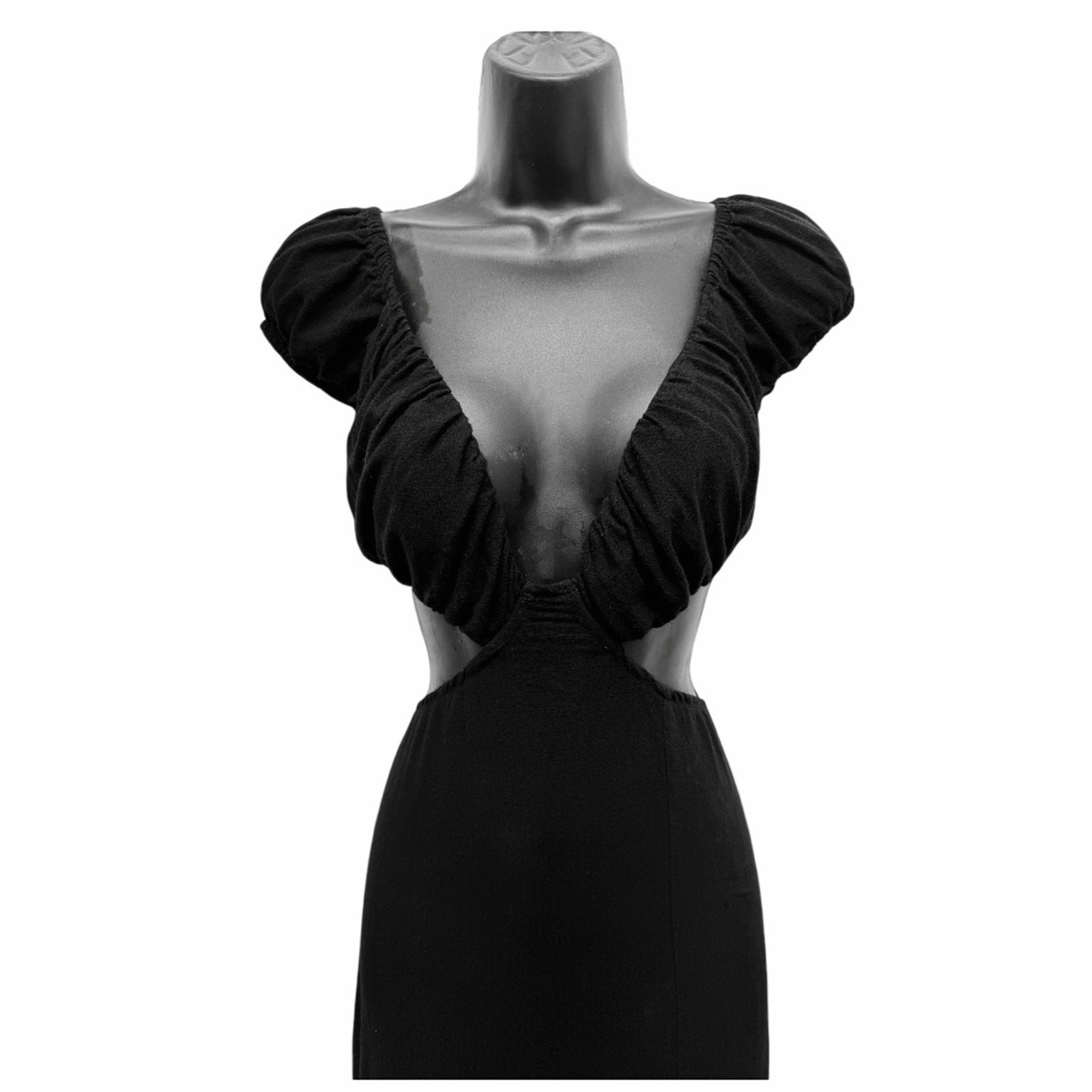 Hello Molly Black Cutout Open Back Puff Sleeve Maxi Dress Size Small