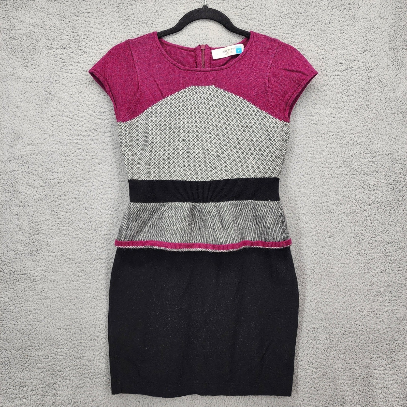 Sparrow Anthropologie Wool Cashmere Sweater Dress Small Pink Gray Black Knit
