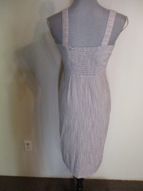 Tahari FAB! Linen Blend Strappy Button Closure Stretch Striped Midi Dress Sz 4