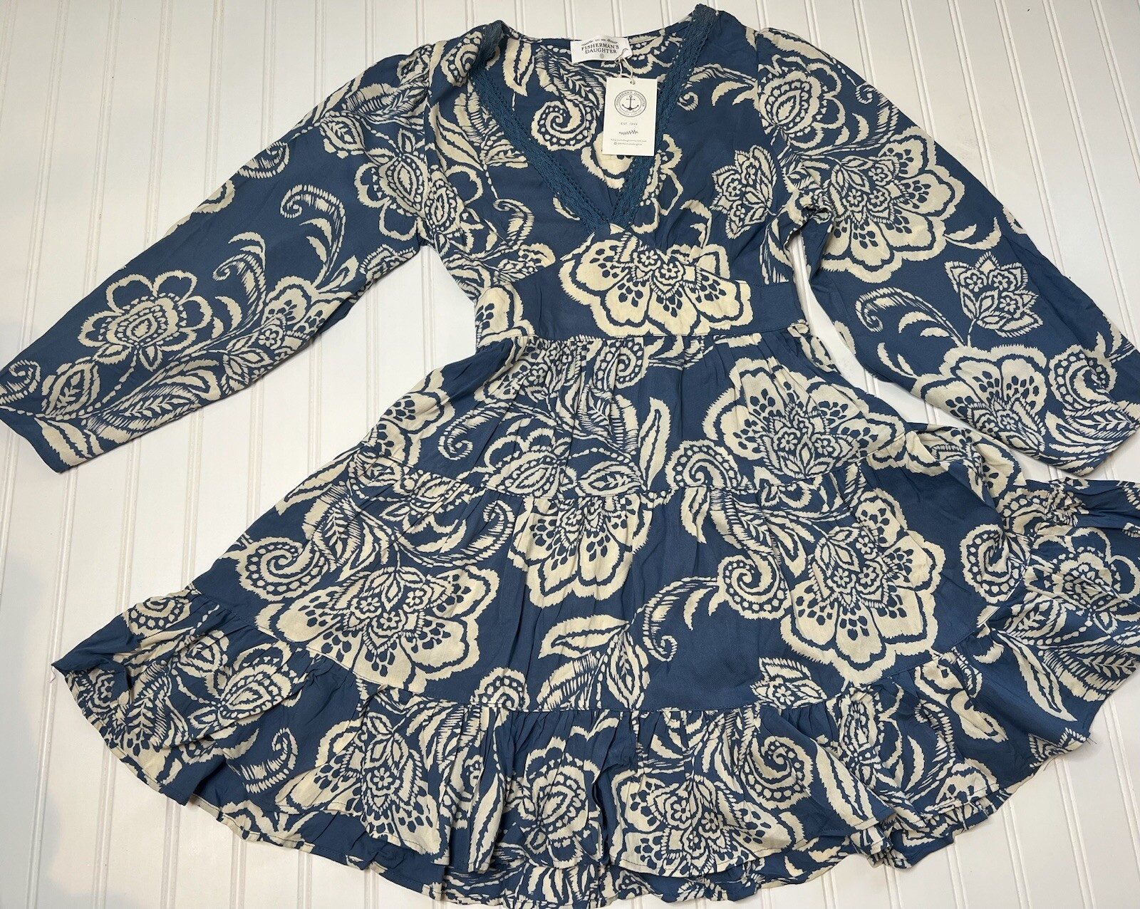 Fisherman’s Daughter Blue Floral Dress Small Boutique NEW