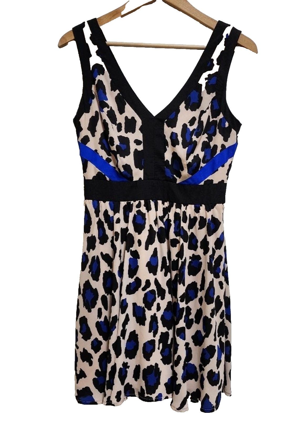 Gianni Bini Black Multi Leopard Print Sleeveless Dress Sz 9 Junior V Neck Zipper