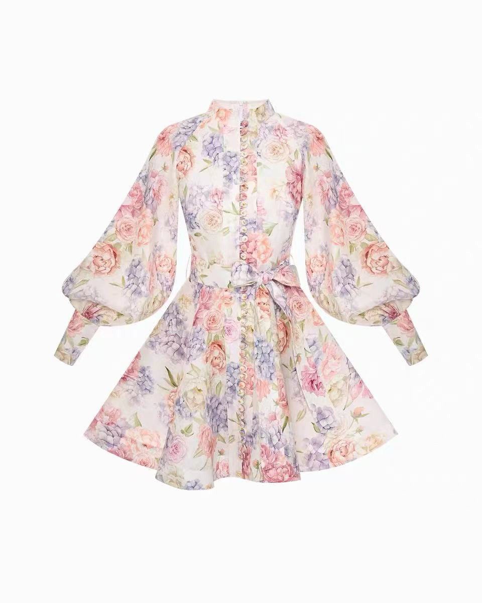 NWT Zimmermann Spring New Resort Hydrangea Print Lantern Sleeve Tie Waist Dress