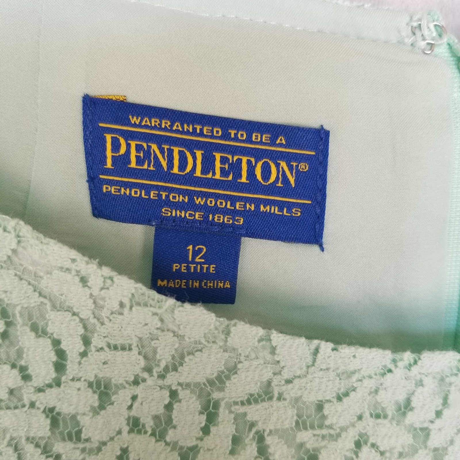 Pendleton Mint Green Lace Shift Dress Half Sleeves Size 12 Petite Lined