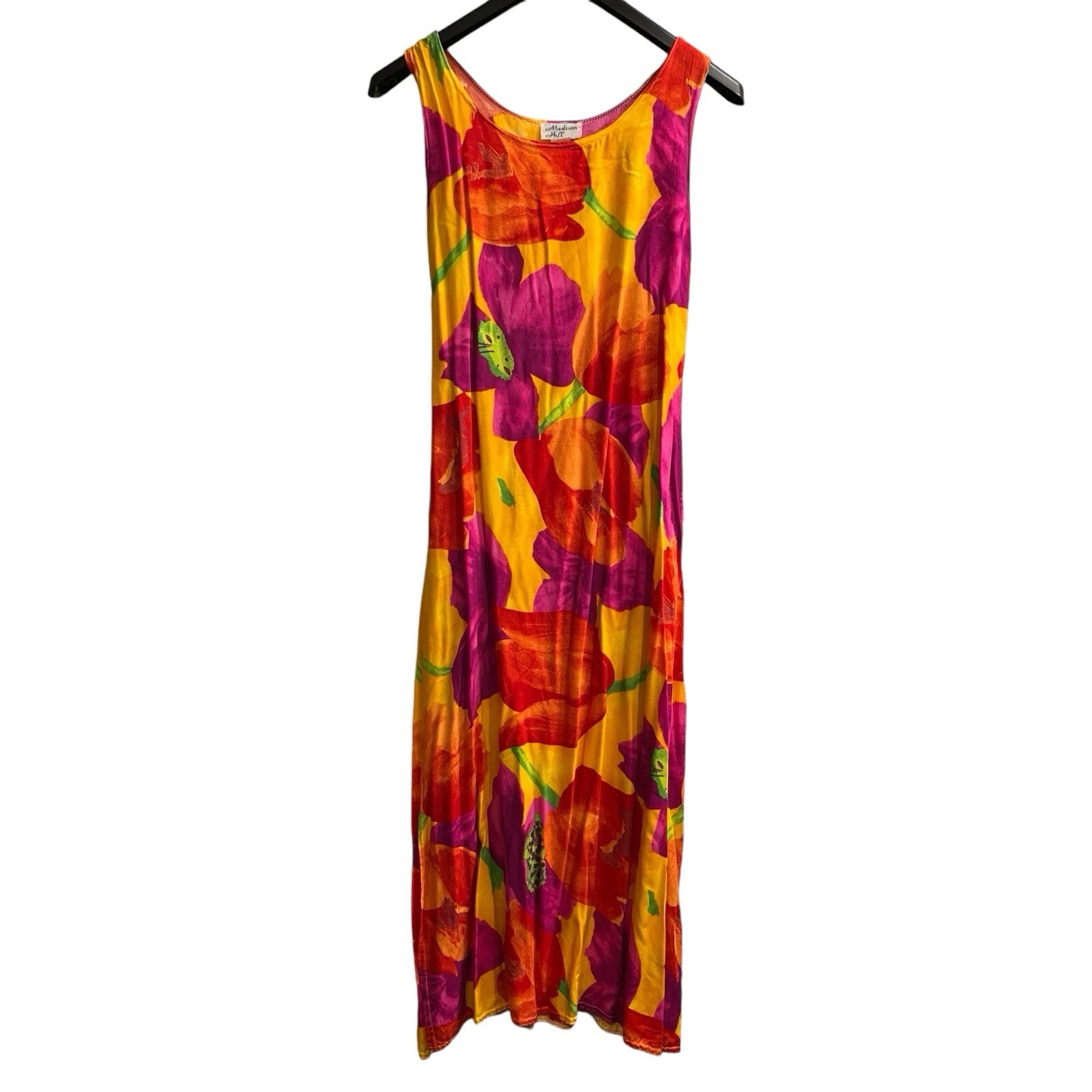 Vintage Madison Hill Dress Womens M Floral Hawaiin Rayon Maxi Tropical Resort