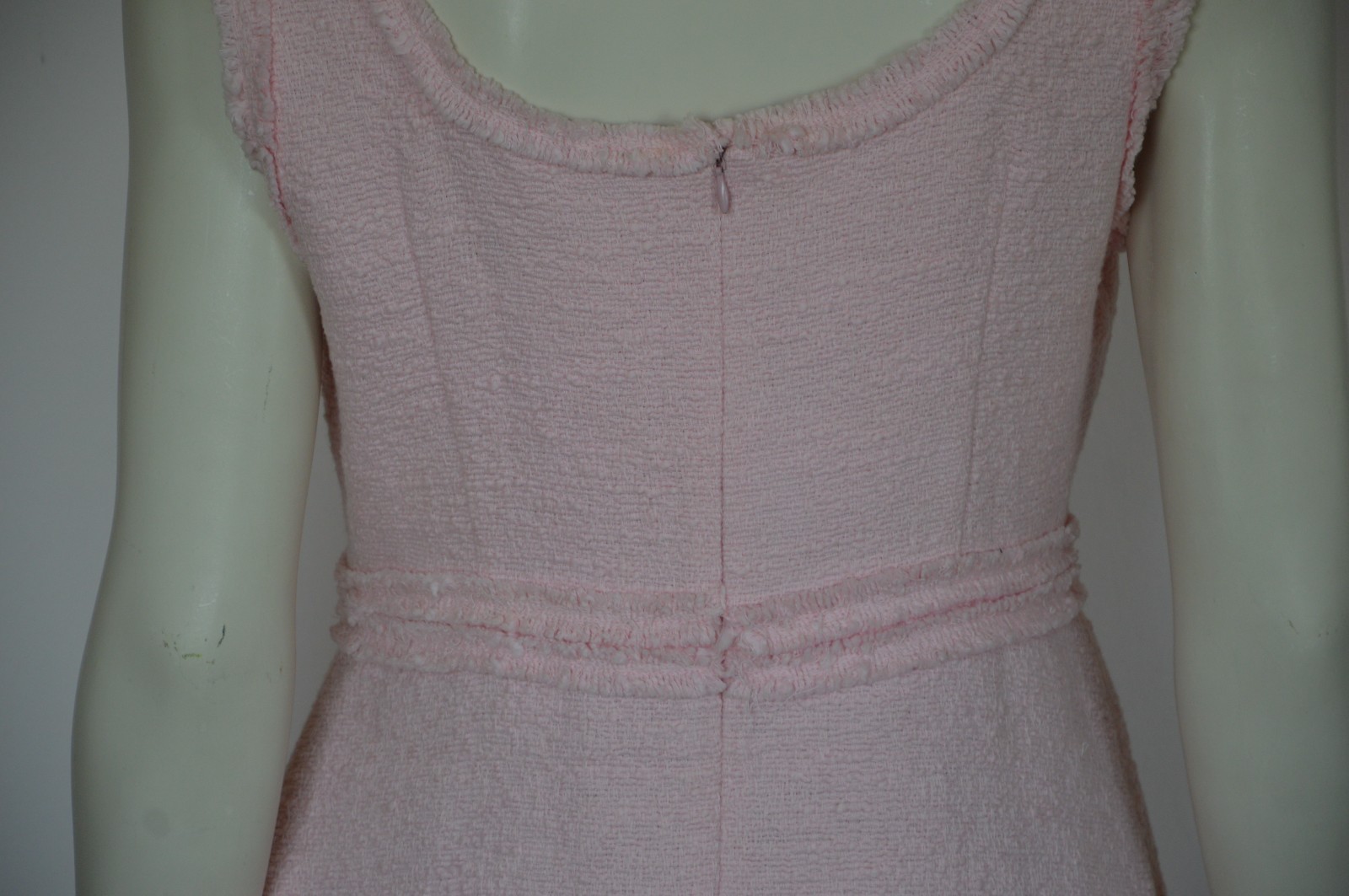 ZARA Pink Fitted Frayed Trims Tweed Boucle Gem Stone Button Mini Dress LARGE L