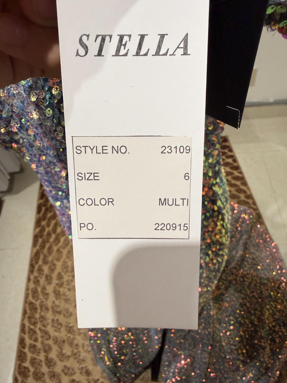 Stella Couture Multicolor Sequin Off Shoulder Mermaid Gown High Slit Train