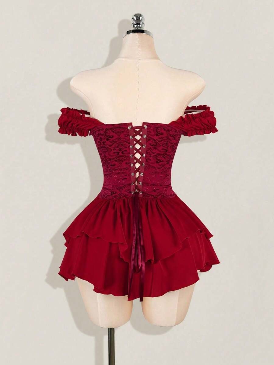Off The Shoulder Mini Dress Lace Cold Shoulder Asymmetrical A Line Party