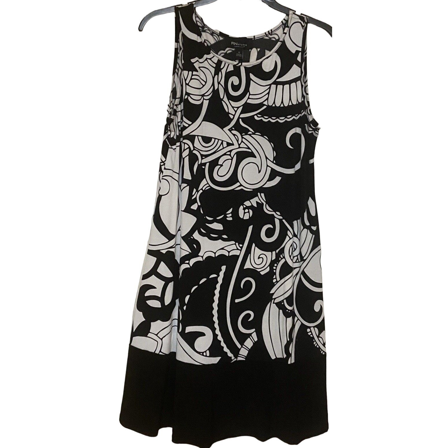 RN Studio A-Line Sleeveless Sundress Geometric Black/White Women Size S