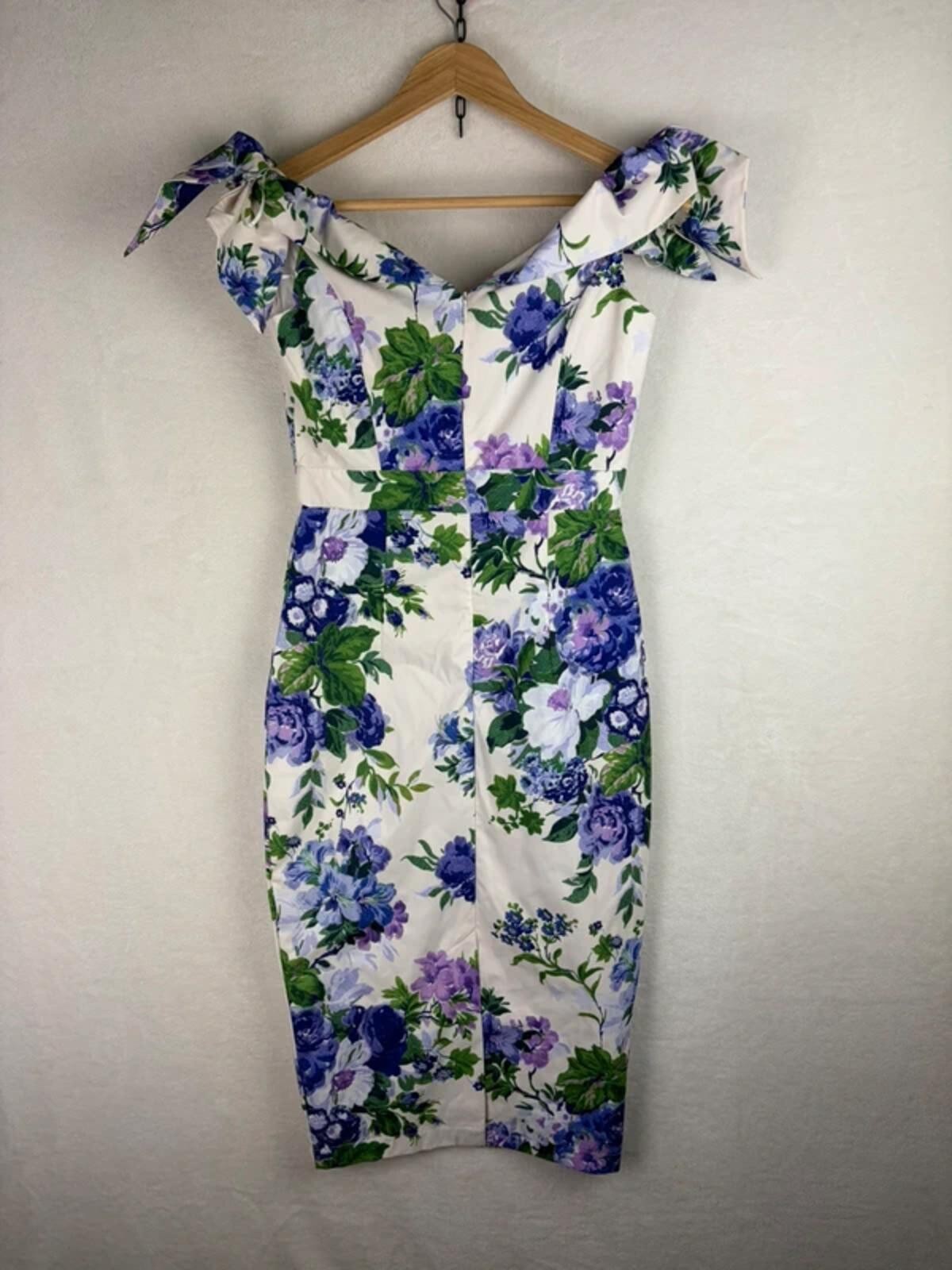 Hope & Ivy Suzette Bardot Sleeve Purple Floral Midi Pencil Dress Size 8