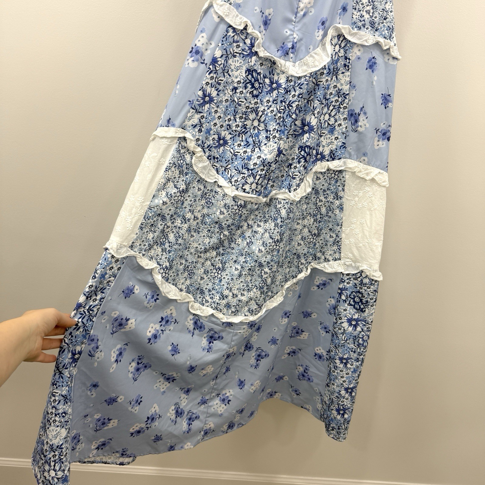 Cottagecore Babydoll Patchwork Maxi Dress S Fairy Romantic Coquette Prairie