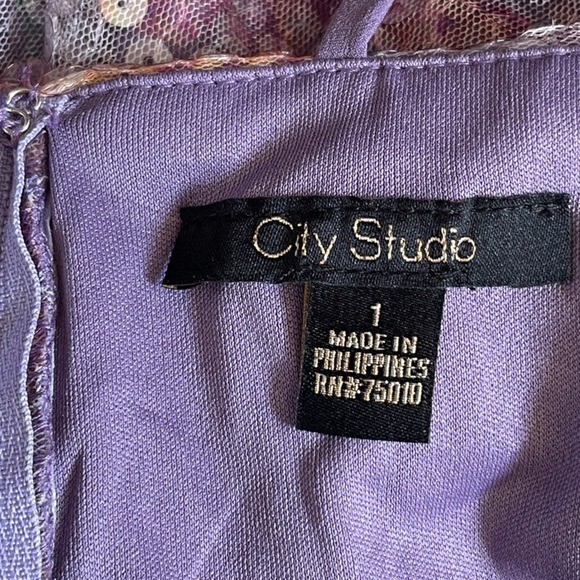 City Studio Party Pink Lavender Floral Seqin Fit & Flare Dress Size 1 NWT