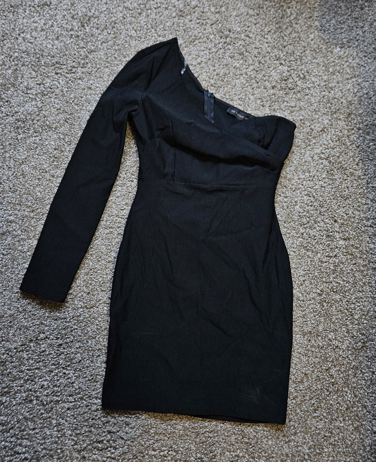 The Vintage Shop Black Bodycon Dress One Shoulder Long Sleeve Short Size S