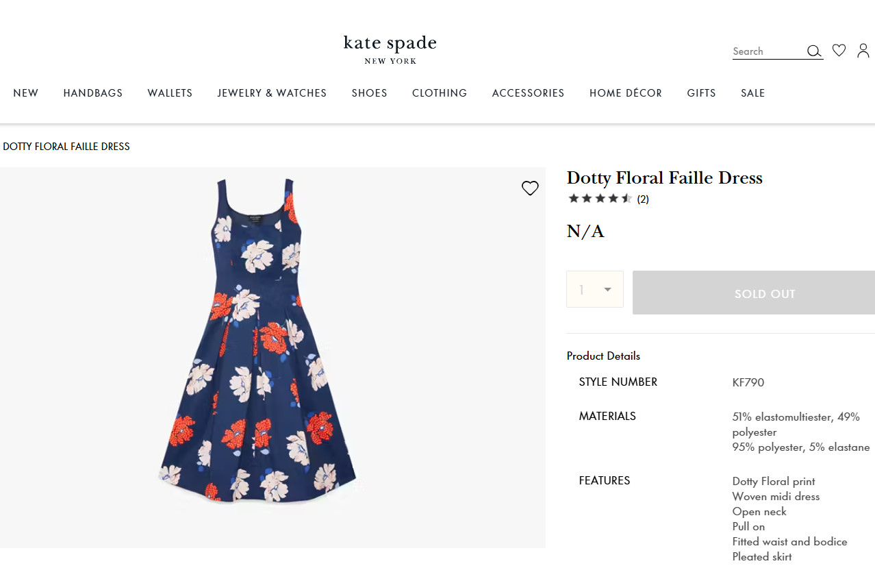 Kate Spade Dotty Floral Faille Cocktail Dress in French Navy sz 4, 6, 10 $498