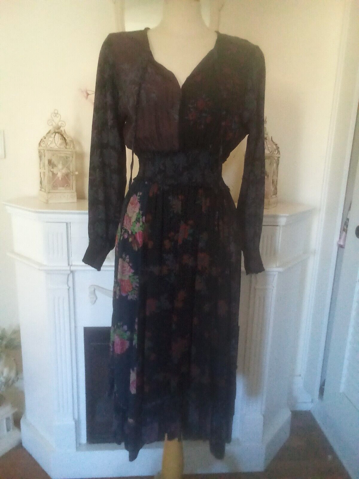 Sacred Threads Floral Black Dress S/M