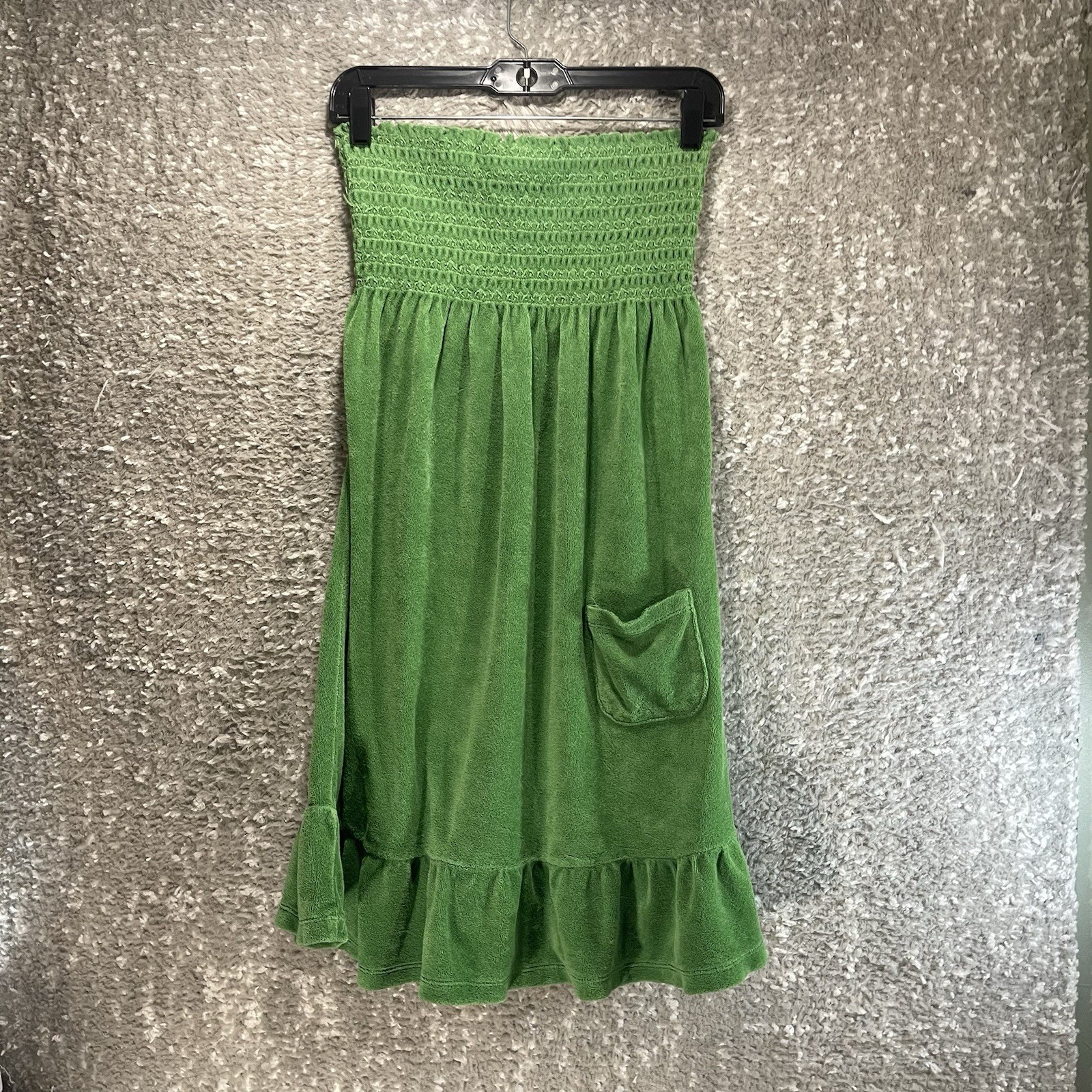 Vtg. Juicy Couture Dress Sz L Green Strapless Smocked Terrycloth Y2K USA Ruffles