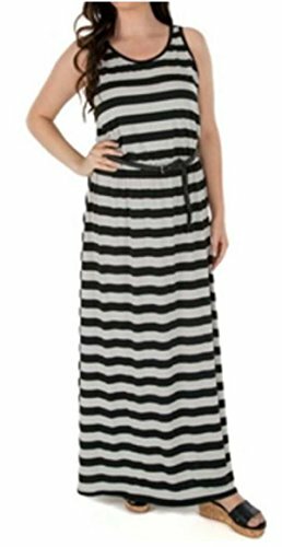 Nwt Womens Fever Long Maxi Striped Dress Black Gray Grey Belted S M L XL