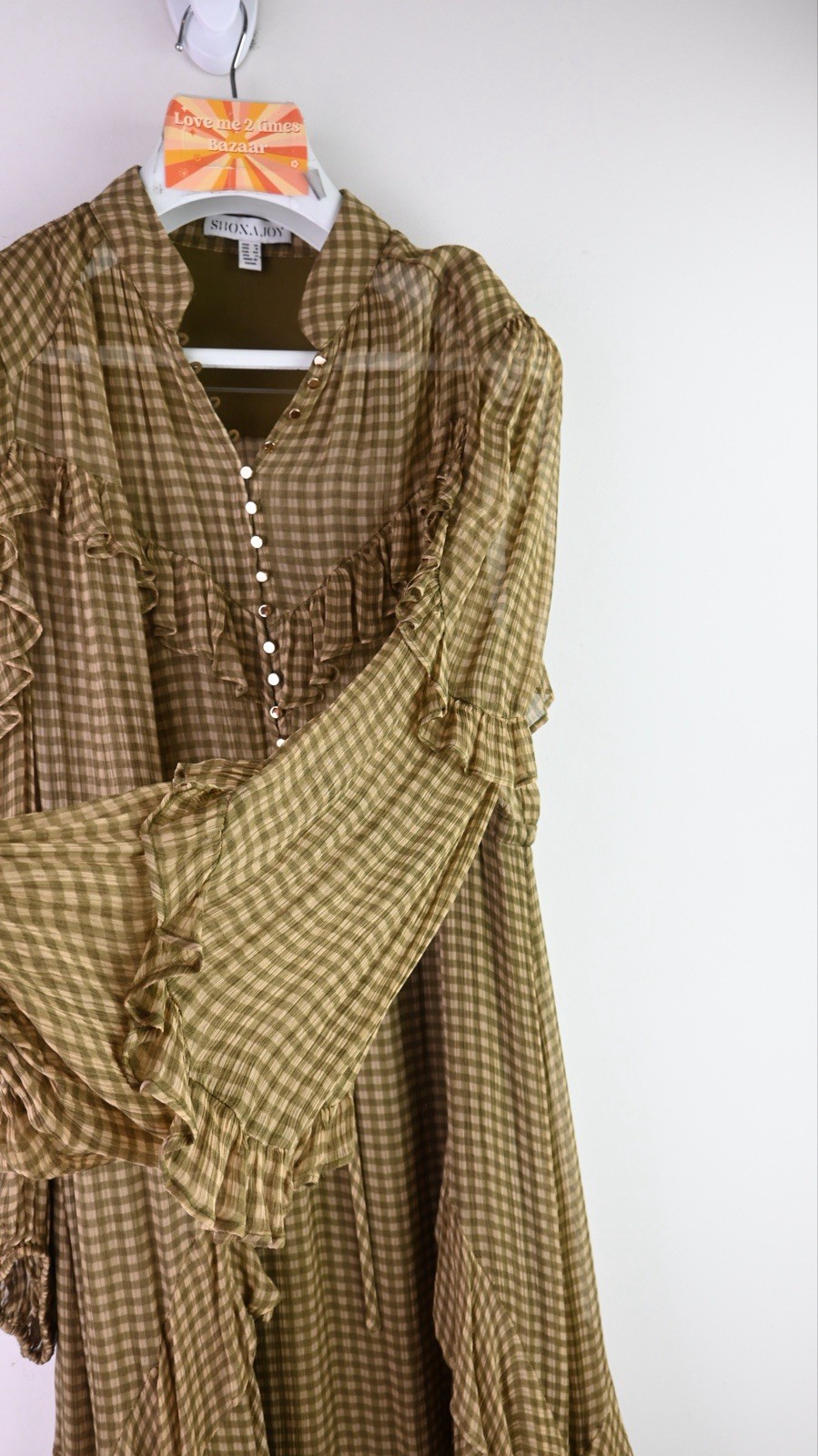 Shona Joy “Eleonora”drawstring Frill midi dress in Olive size UK12